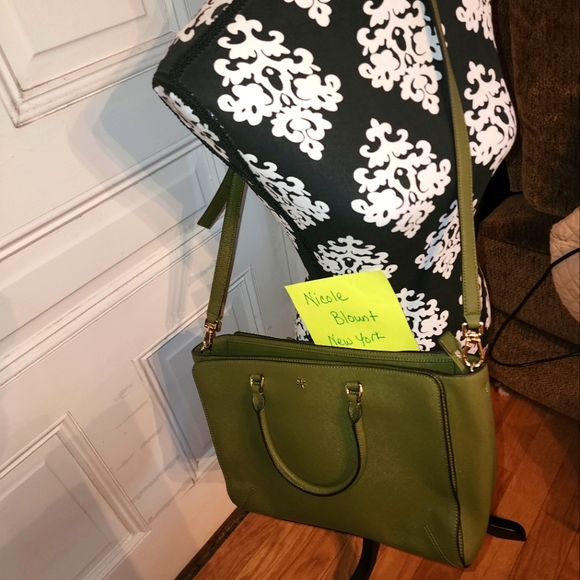 Large Tory Burch Saffiano Tote Bag (Olive) - Picture 9 of 9